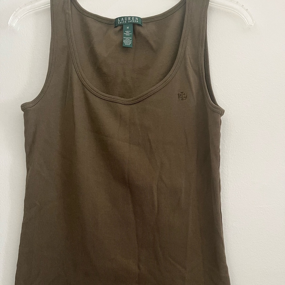 Lauren Ralph Lauren Olive Green Ribbed Tank Top. Size Medium. 100% cotton